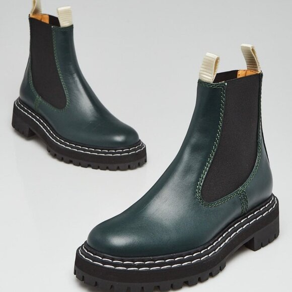 Proenza Schouler Green Smooth Leather Chelsea Boot Size 6.5/37 - Picture 1 of 5
